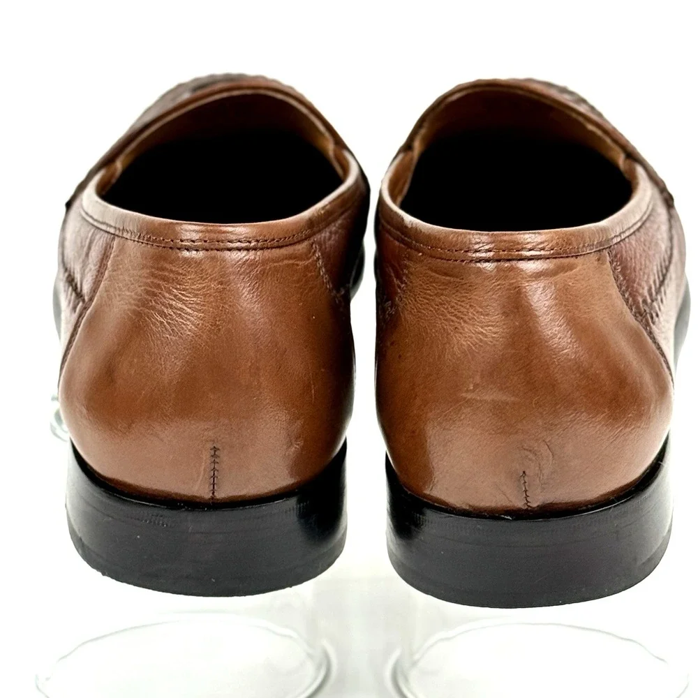 Brass Boot Woven Leather Tassel Loafer Dress Shoe Men US 10 M Sheepskin Lining
